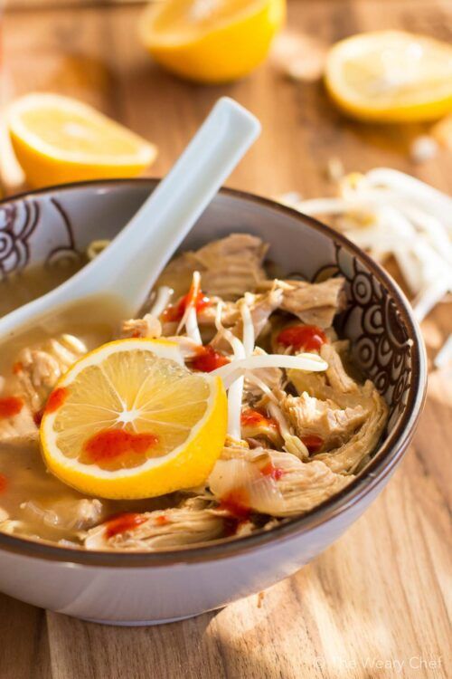 This flavorful, healthy ginger chicken soup with lemon is perfect for nursing a cold!