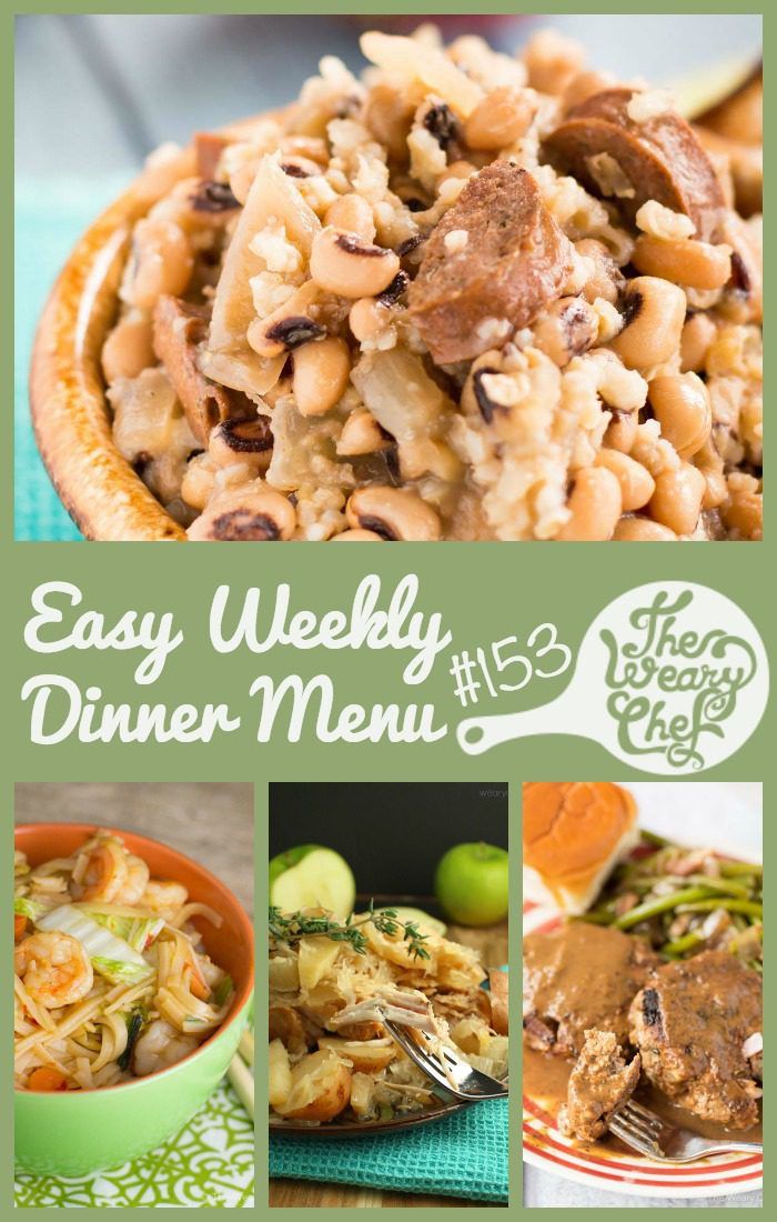 These week's dinner menu is sure to bring you a good year with a list of Lucky New Years Dinners! Try Hoppin' John, Pork with Sauerkraut, Asian Noodles with Shrimp, and lots more!