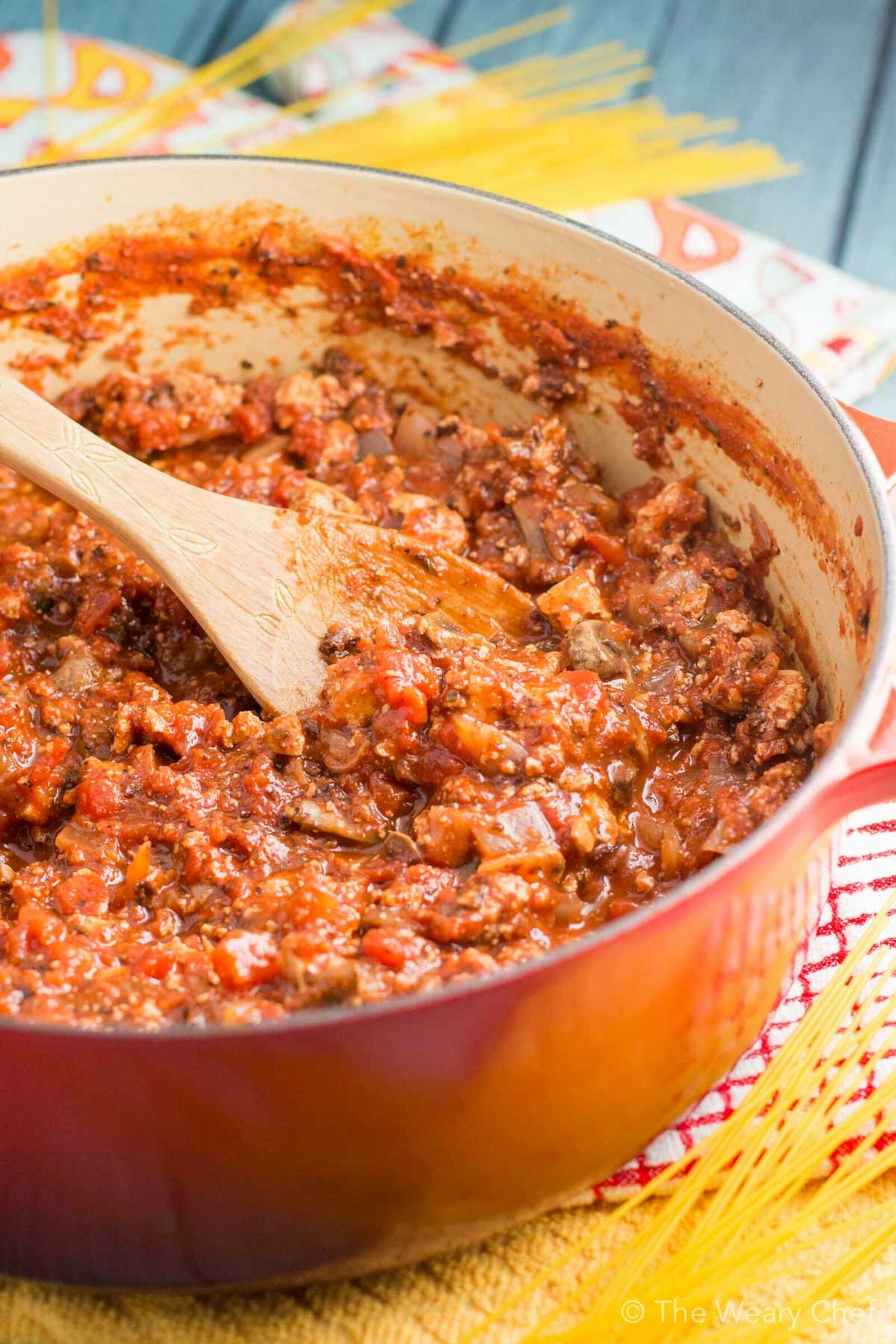 Vegetarian Spaghetti Sauce with Tofu and Mushrooms