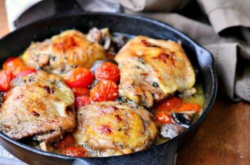 Roasted Chicken Thighs with Tomatoes and Mushrooms by Will Cook For Smiles