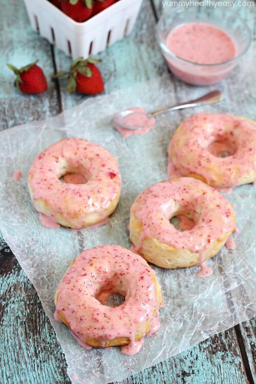 Baked Biscuit Donuts with Strawberry Glaze by Yummy Healthy Easy