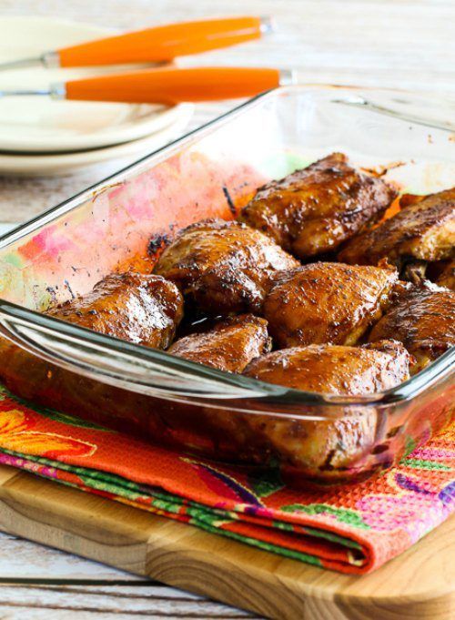 Sweet and Spicy Baked Sriracha Chicken Thighs by Kalyn's Kitchen