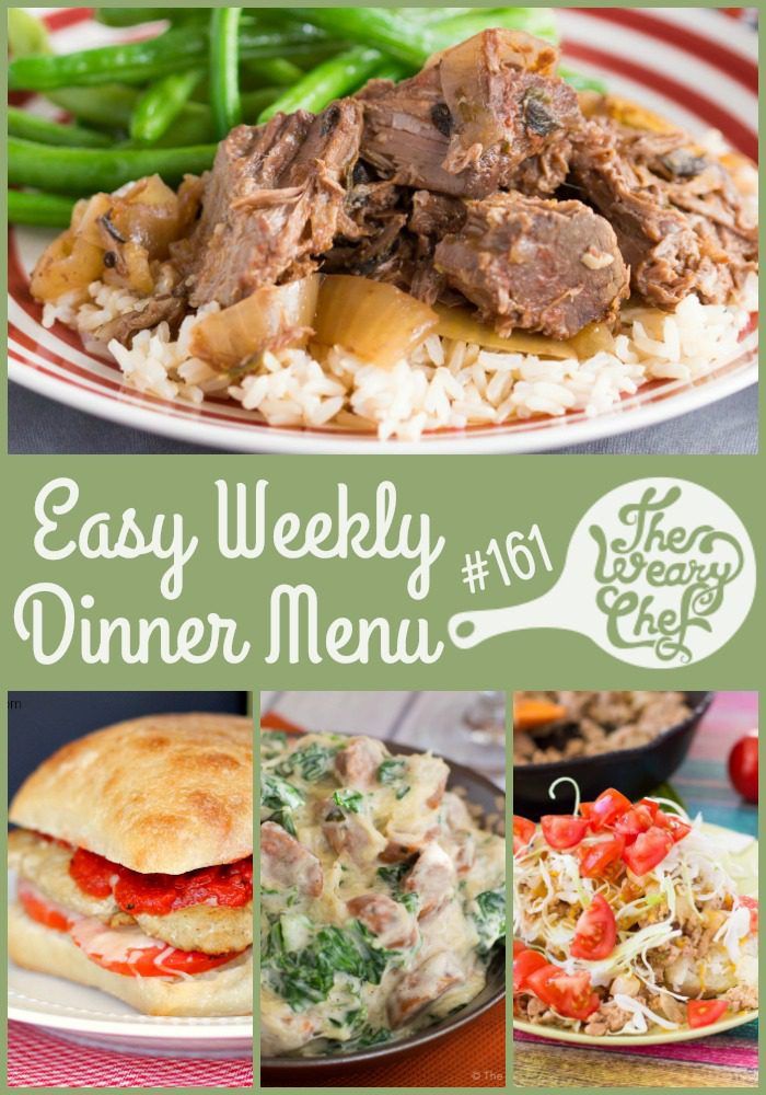 This weeks menu of easy recipes includes Cheeseburger Stuffed Potatoes, Spinach Quesadillas, Crab and Corn Chowder, and lots more!