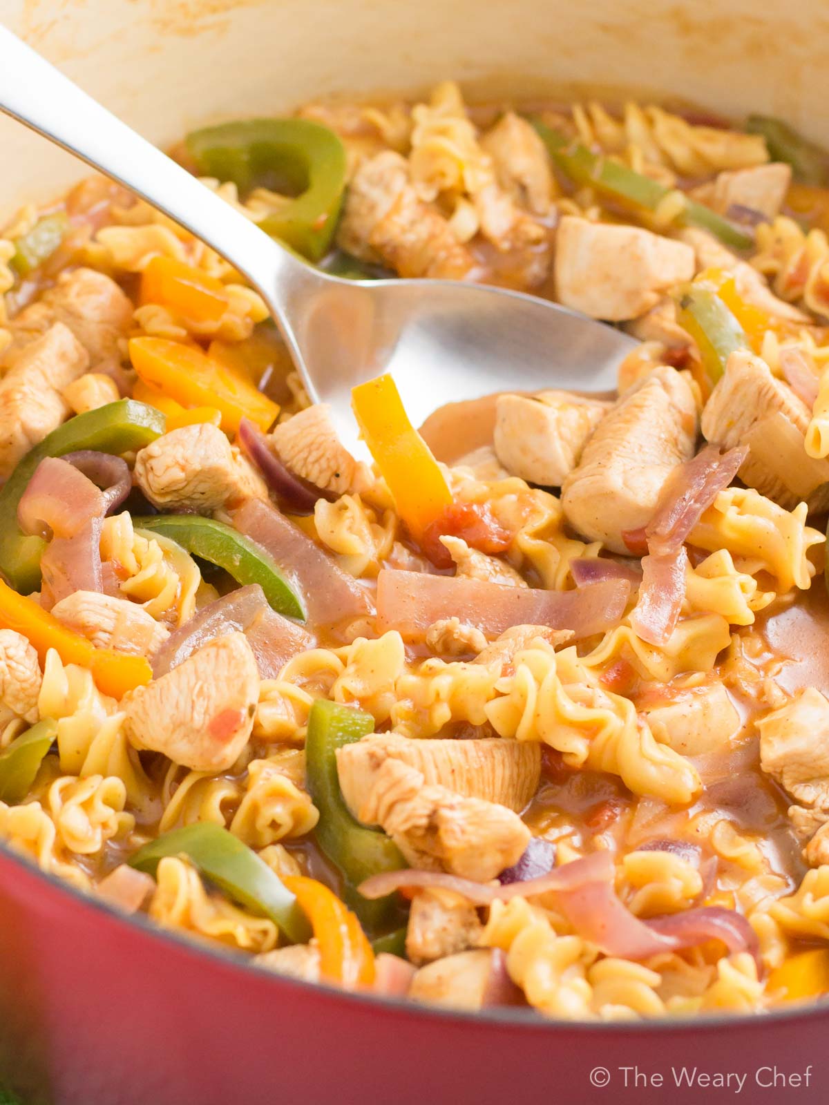 One Pot Fajita Chicken Pasta Recipe The Weary Chef