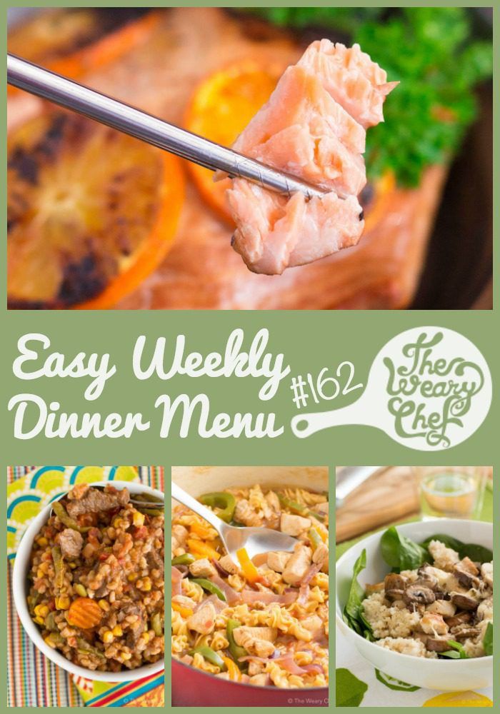 This week's menu features three different fajita-inspired dinner recipes plus seared salmon warm spinach salad, and lots more!