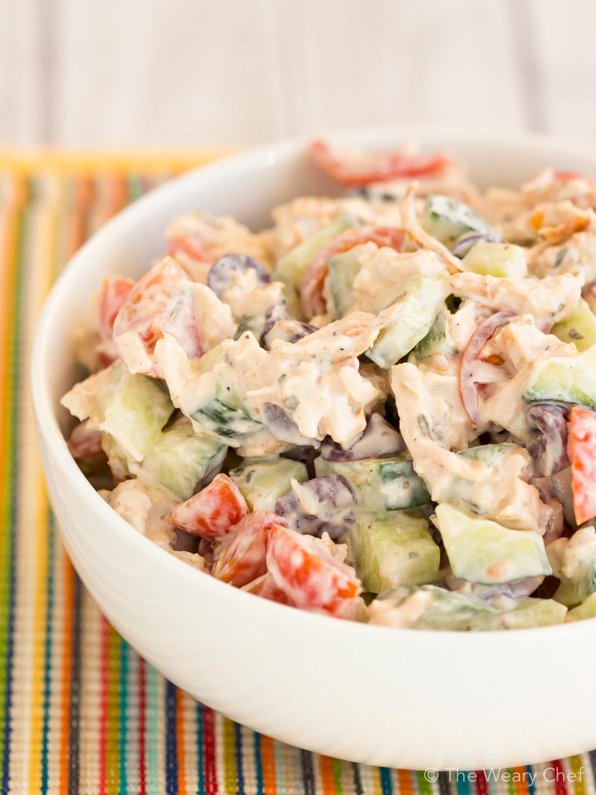 This easy chicken salad is made with organic ingredients and with a Greek twist!