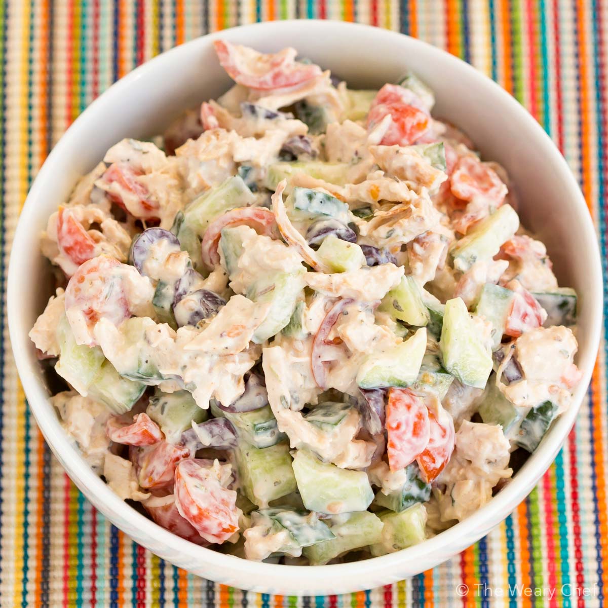 This easy chicken salad is made with organic ingredients and with a Greek twist!