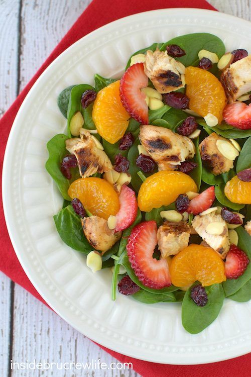 Strawberry Orange Spinach Salad with Chicken by Inside BruCrew Life