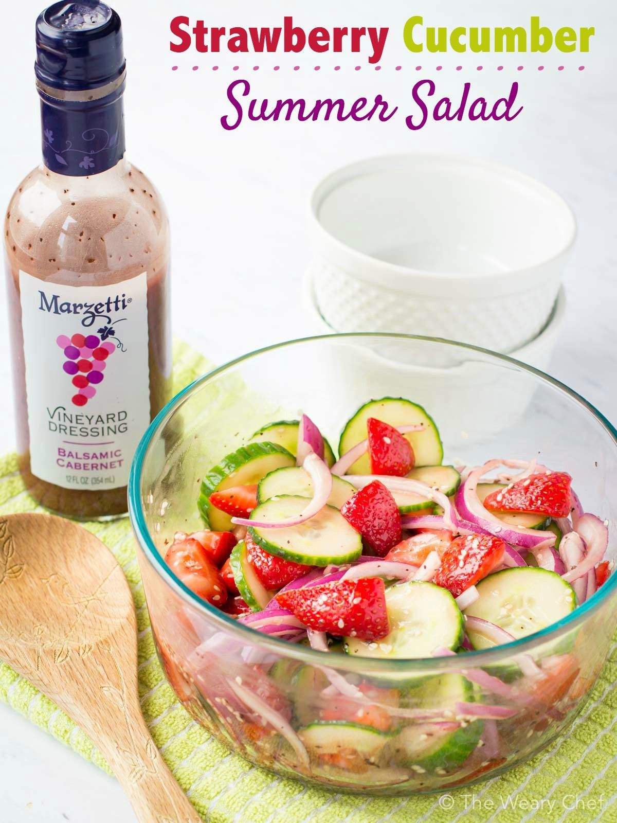 This cucumber strawberry salad with balsamic cabernet dressing tastes like Summer!