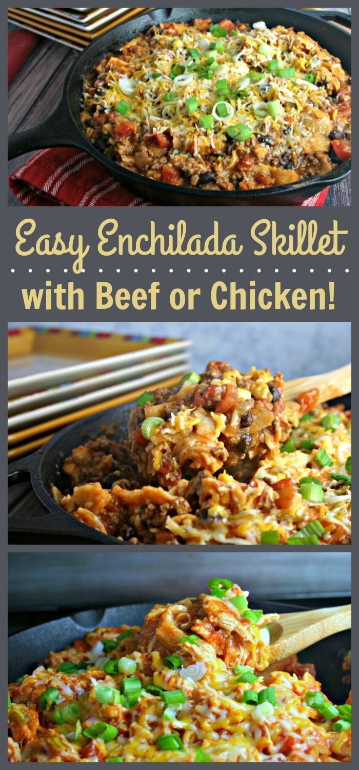 You'll love this versatile enchilada skillet recipe that can be made with chicken or beef!