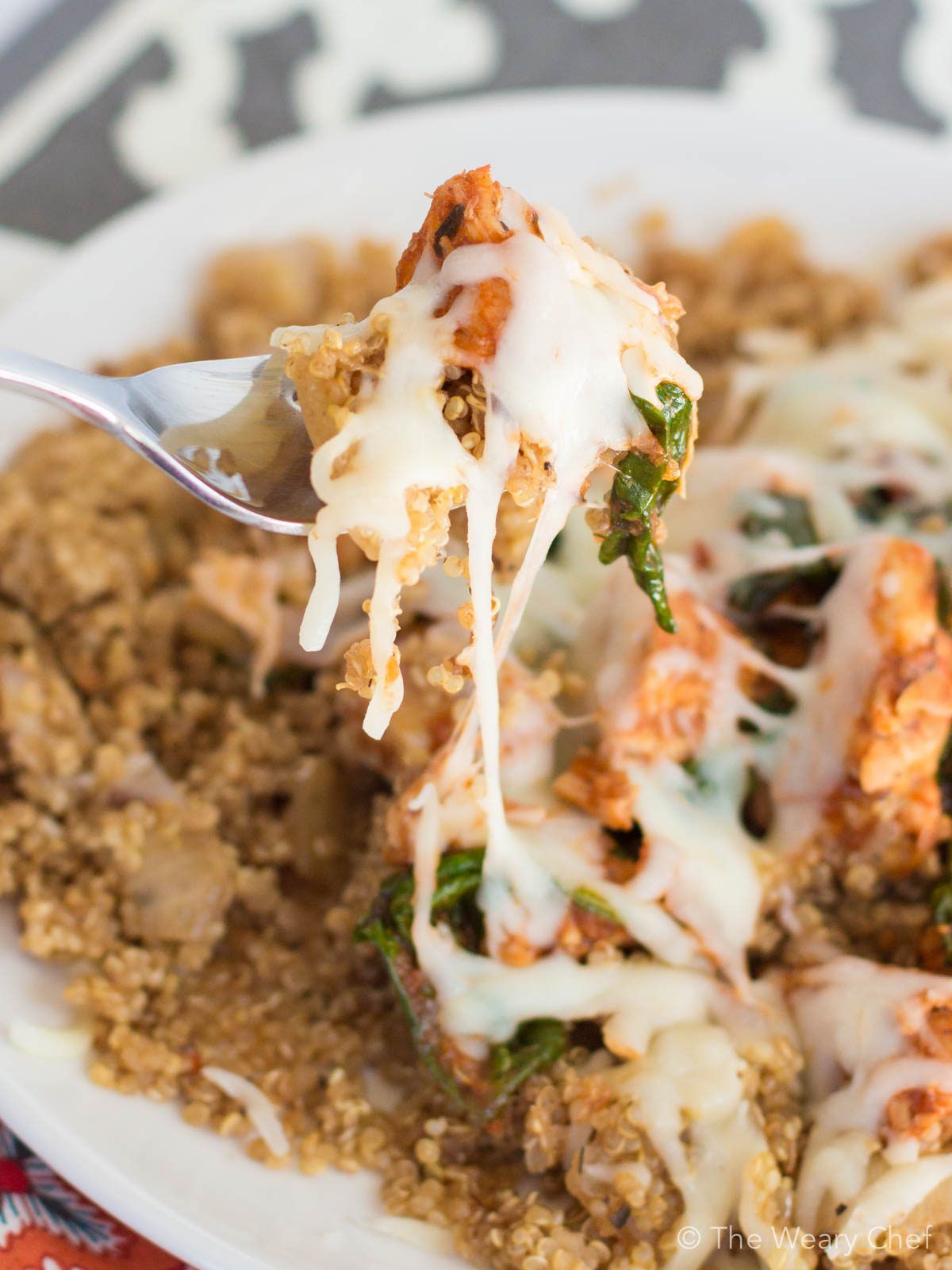 This easy chicken and quinoa recipe is a great fridge cleanout meal, and it can satisfy your pizza craving in a healthier way!