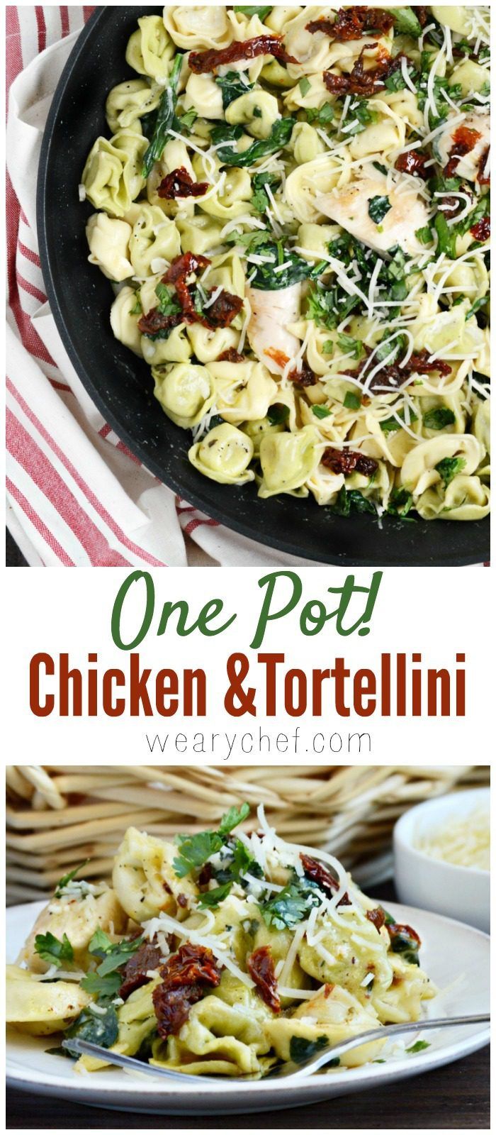 Whip up a pot of this easy Chicken Tortellini Dinner, and make everyone happy (even the picky eaters)!