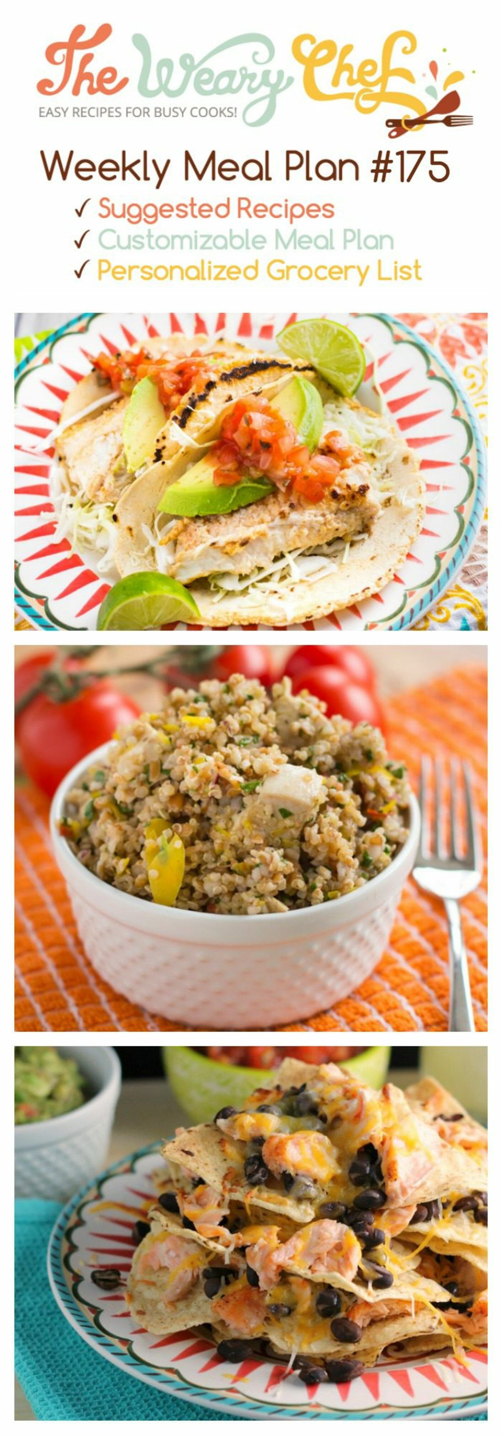 This week's meal plan features fish tacos, summer salad with whole grains, red beans and rice, and lots more!