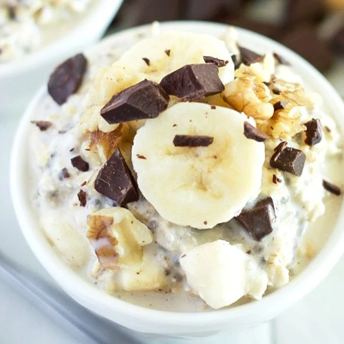 Chunky Monkey Overnights Oats Recipe - with chocolate, banana, walnuts, and honey