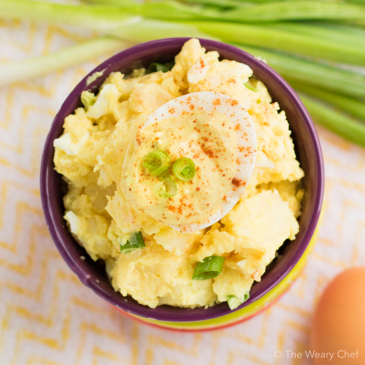 Enjoy deviled egg potato salad as a side at your next BBQ!