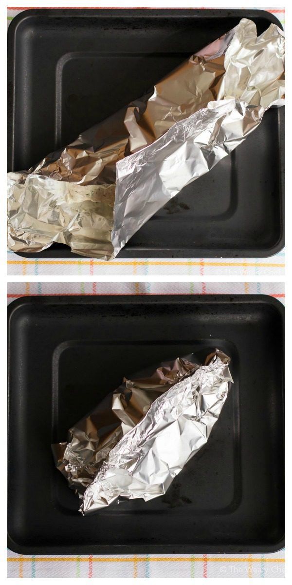 How to wrap your yogurt chicken in foil to bake.