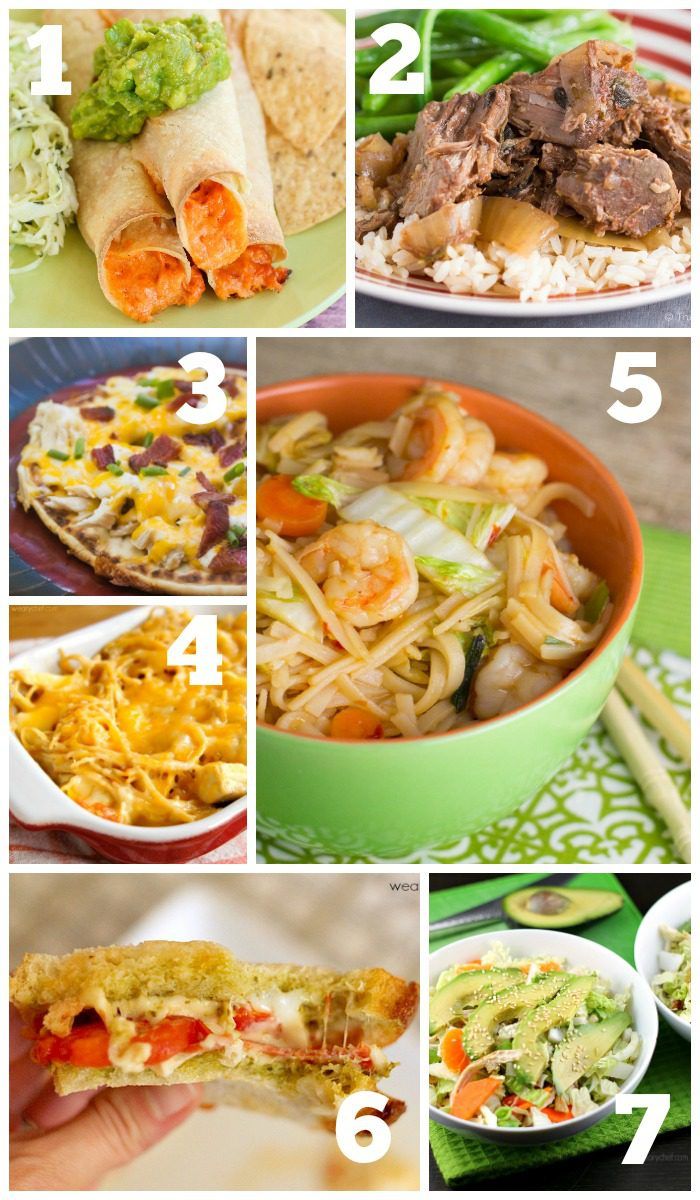 This week's dinner menu features Baked Taquitos, Cheesy Spaghetti, Rice Noodles with Shrimp, and lots more!