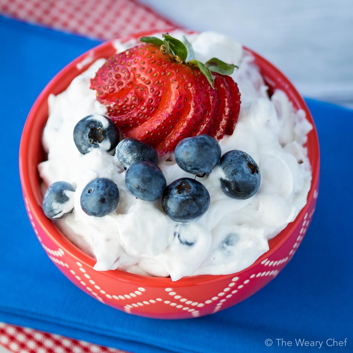 Red white and blue fluff salad is just right for July 4th celebrations!