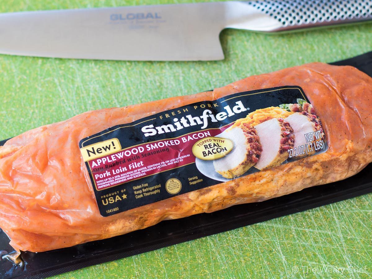 Smithfield has a marinated fresh pork loin topped with real applewood smoked bacon!