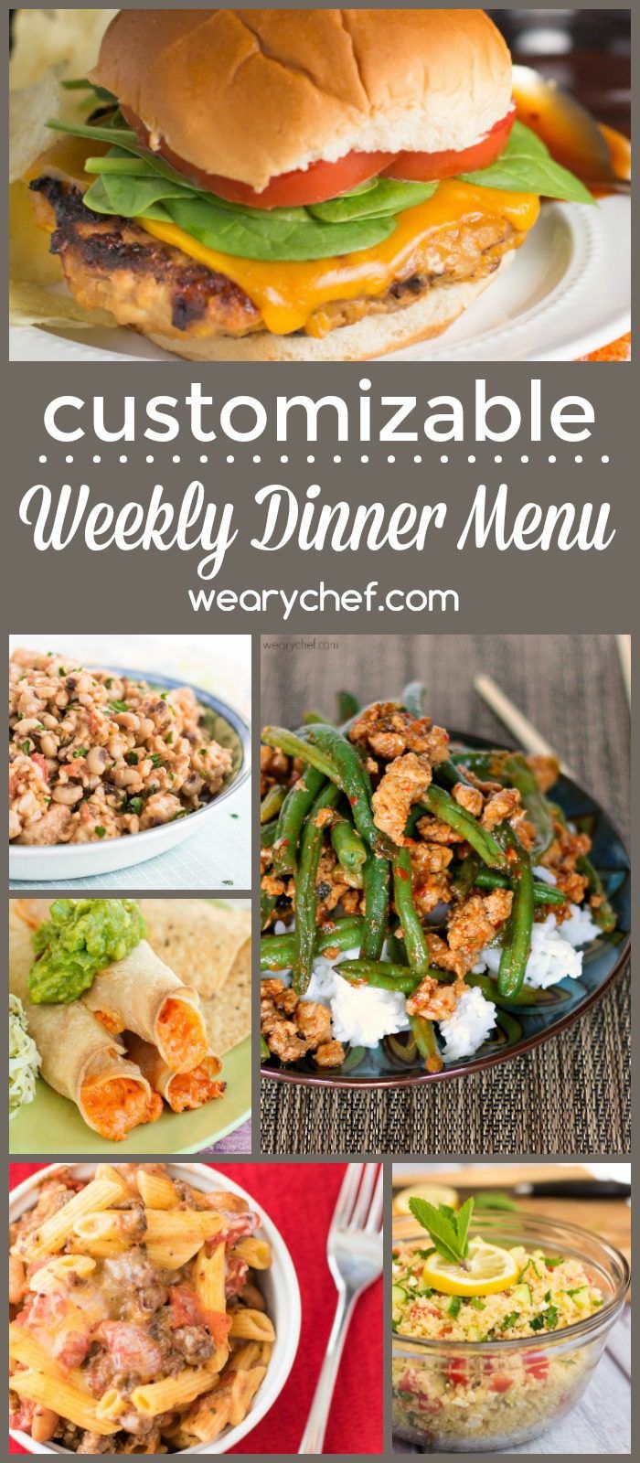 Get help with your weekly meal planning with this easy dinner menu! Customize the recipes and grocery list to make your life easier!