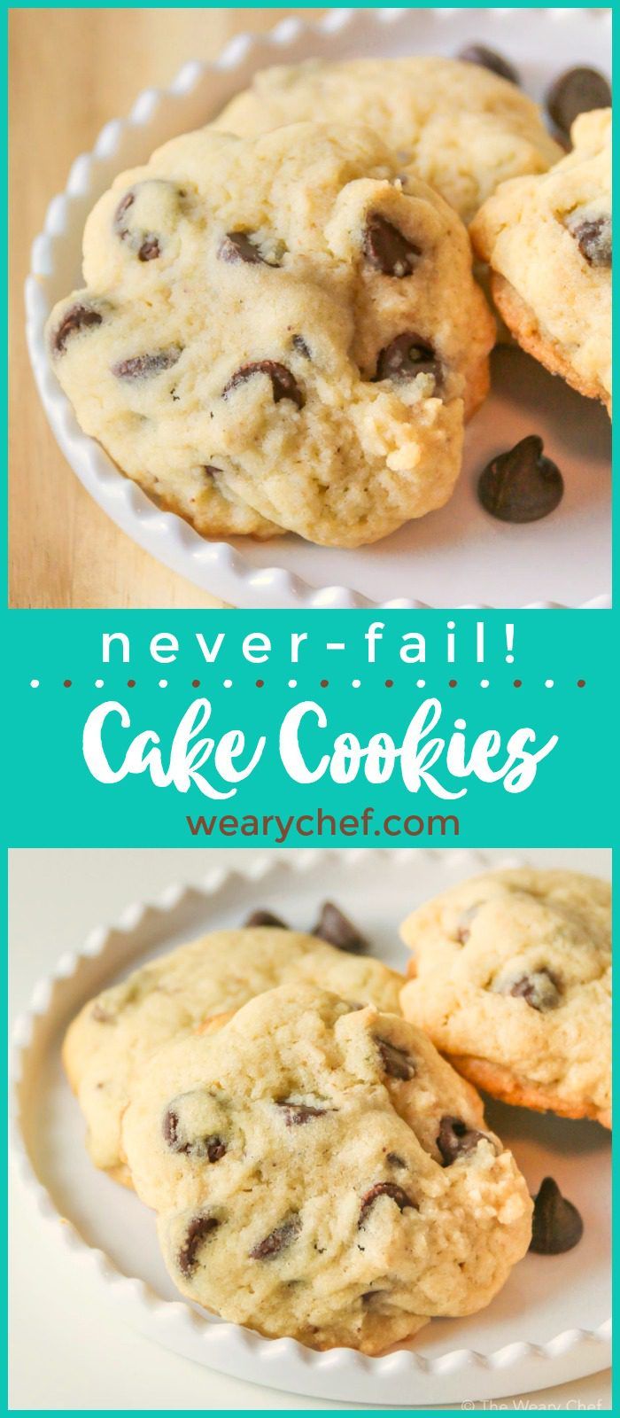 These soft cakey chocolate chip cookies will satisfy your cake and cookie craving at the same time. This foolproof recipe will turn out just right every time!