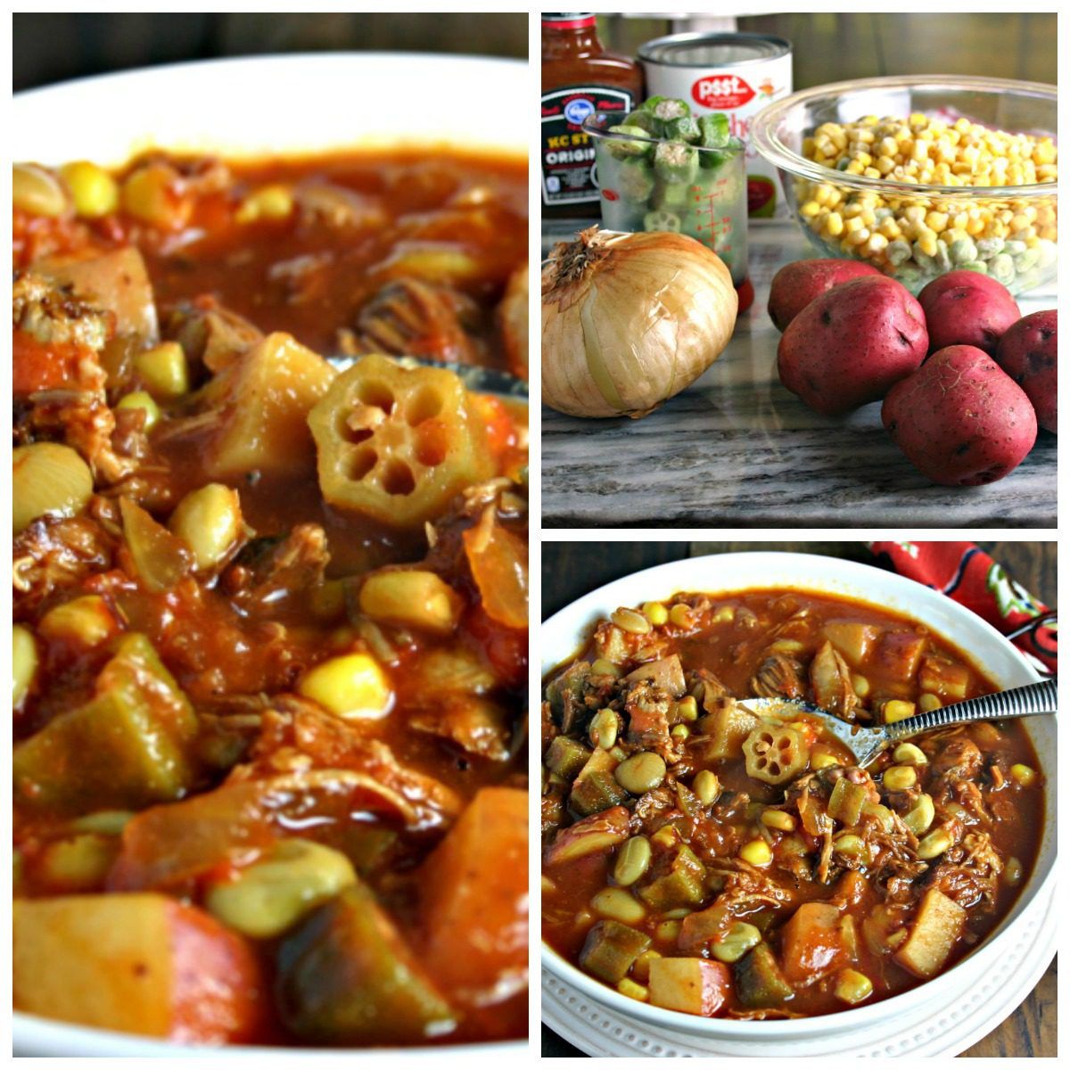 This Easy Brunswick Stew is made right in your slow cooker! You can make it with chicken or pork (or both)! It's a perfect dinner recipe to warm up with.