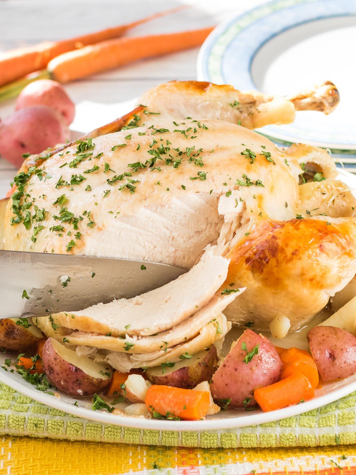 This tender and juicy dutch oven roast chicken is seasoned with Ranch flavor and turns out perfectly every time!