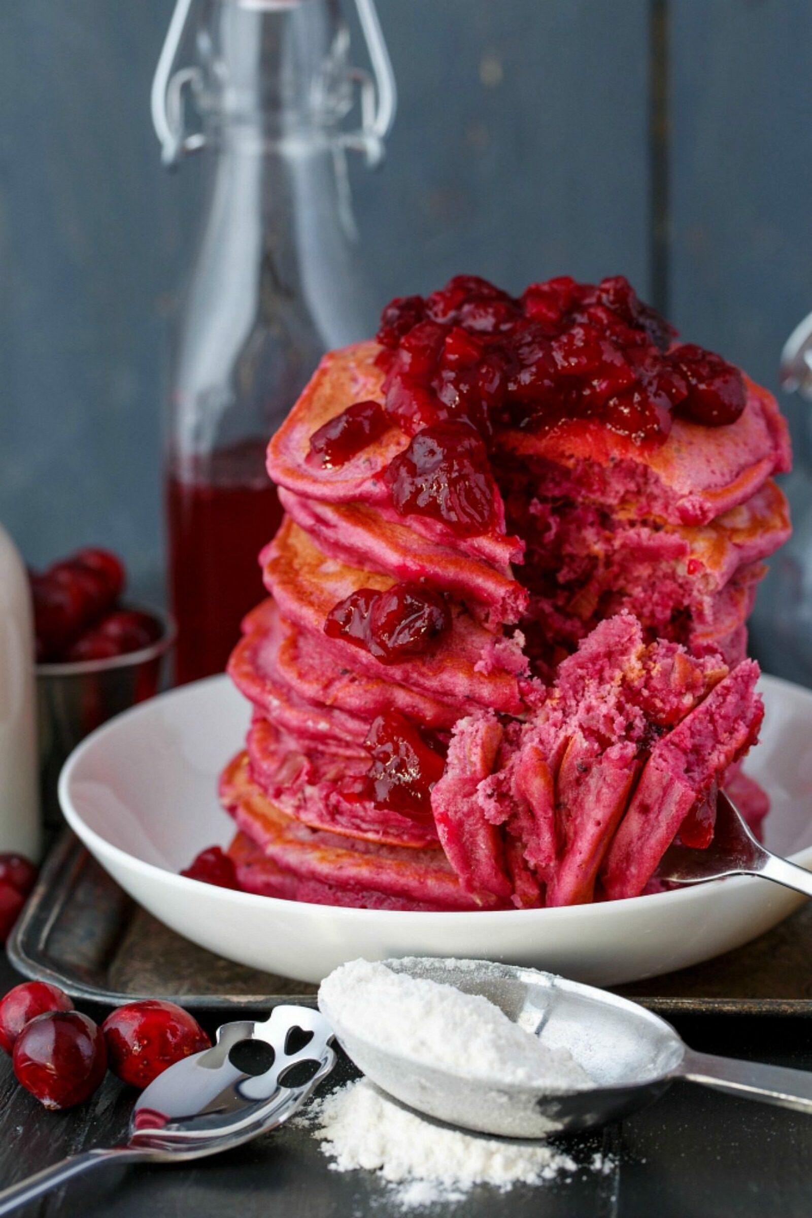 clean out your fridge with these leftover cranberry sauce pancakes! Super fun, and they can be made using homemade or store-bought batter :)