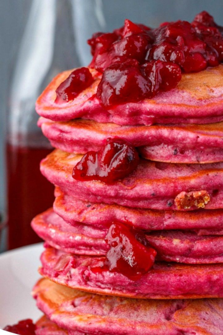 clean out your fridge with these leftover cranberry sauce pancakes! Super fun, and they can be made using homemade or store-bought batter :)