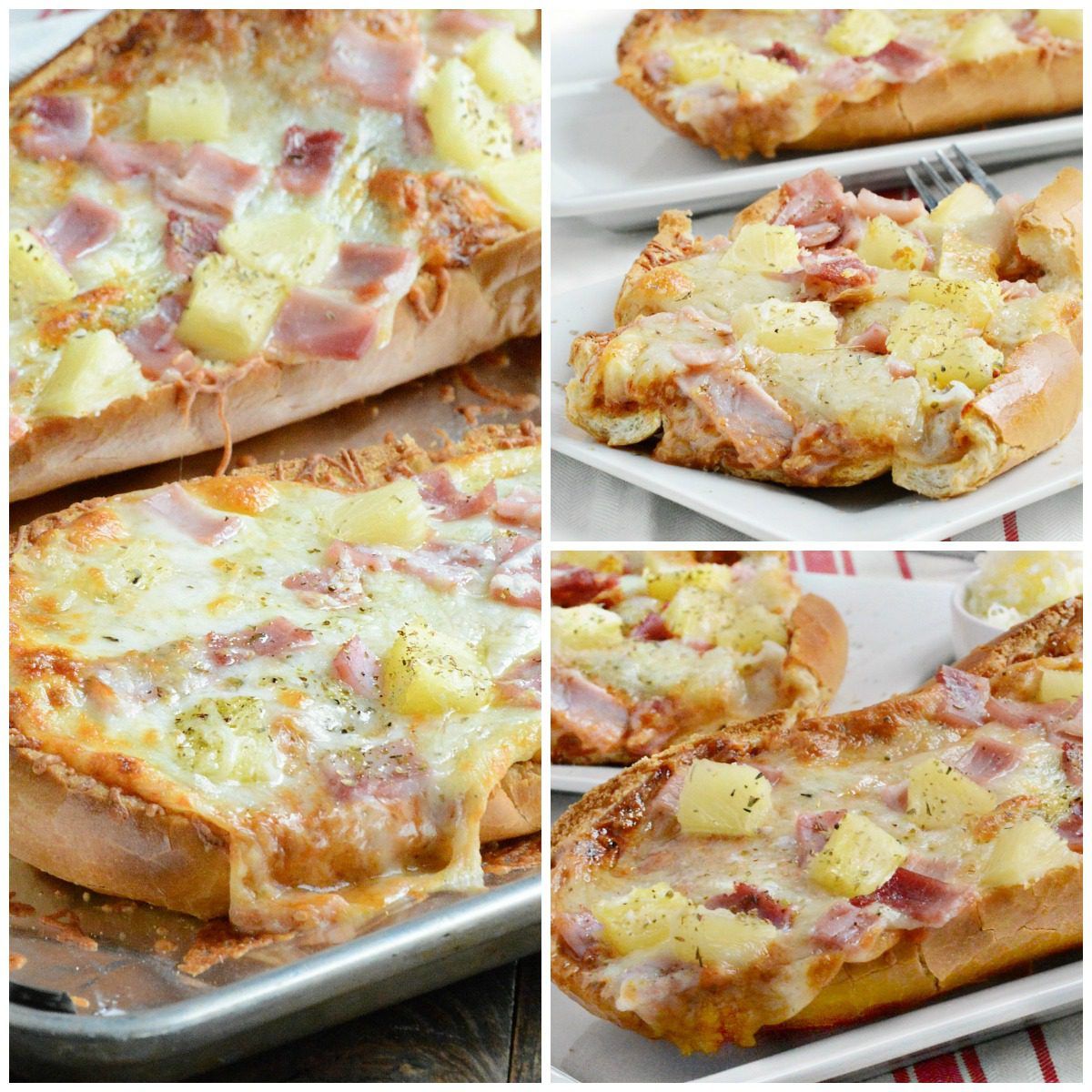 Hawaiian French Bread Pizza is super quick and easy, with the perfect balance of sweet, salty, and a little spicy. Your family will love it!