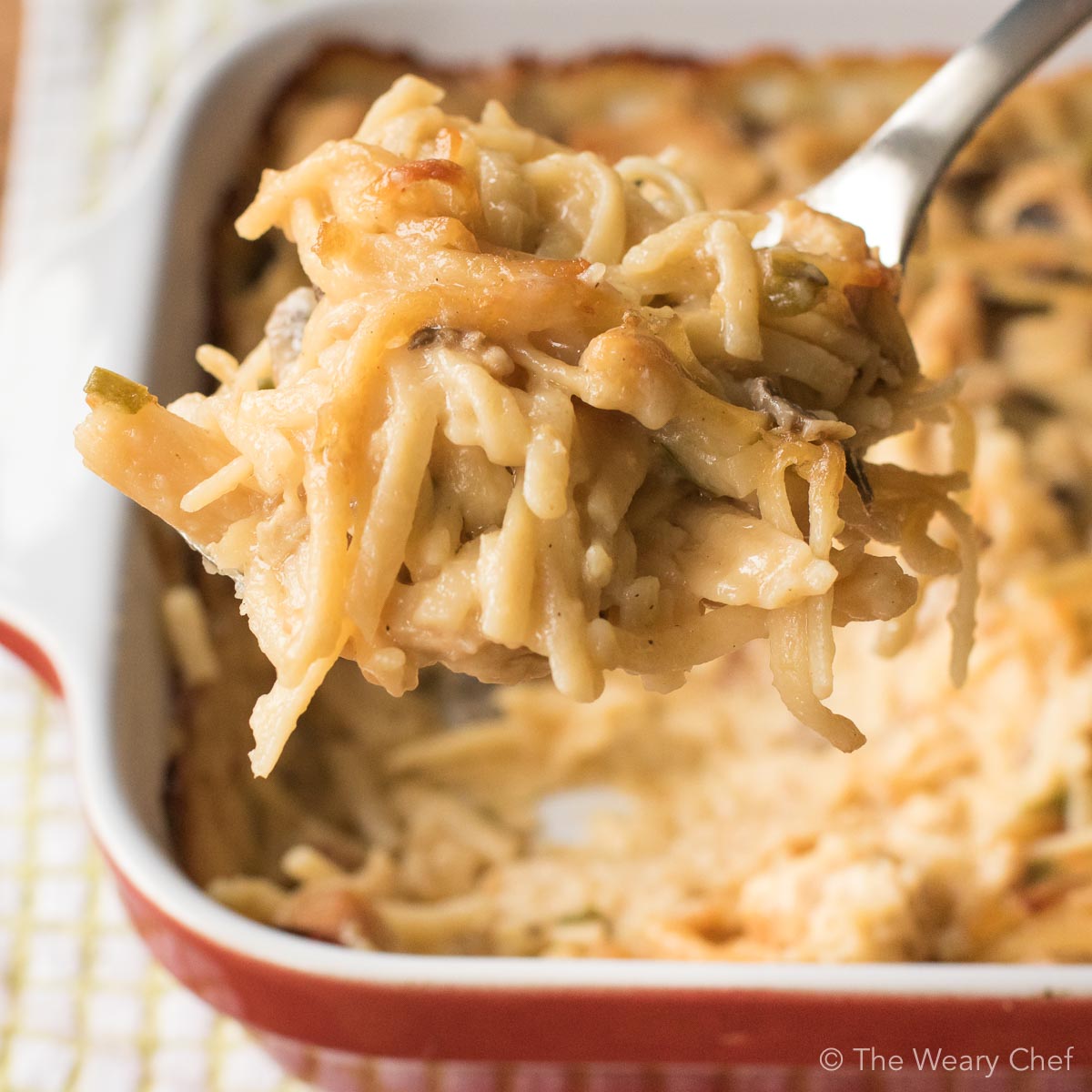 This Baked Chicken Tetrazzini is classic comfort food at its best. This recipe is sure to be a family favorite dinner at your house!