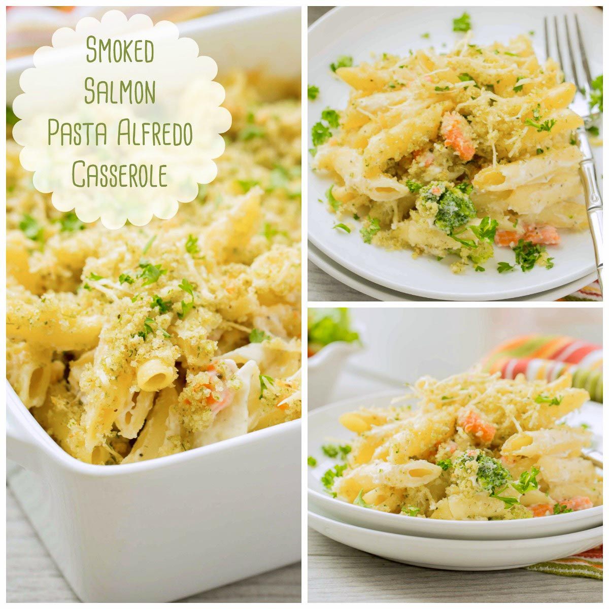 You'll love this dreamy pasta alfredo casserole with smoked salmon and broccoli. It's easy to make the alfredo sauce from scratch, or you can use jarred sauce as a shortcut!