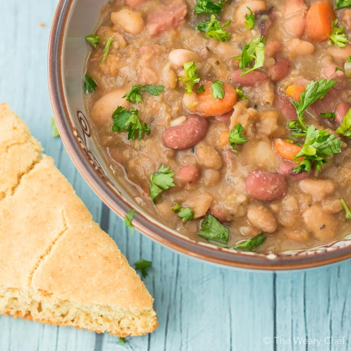 This country style 15 bean soup with ham is a down home favorite dinner that you will love!