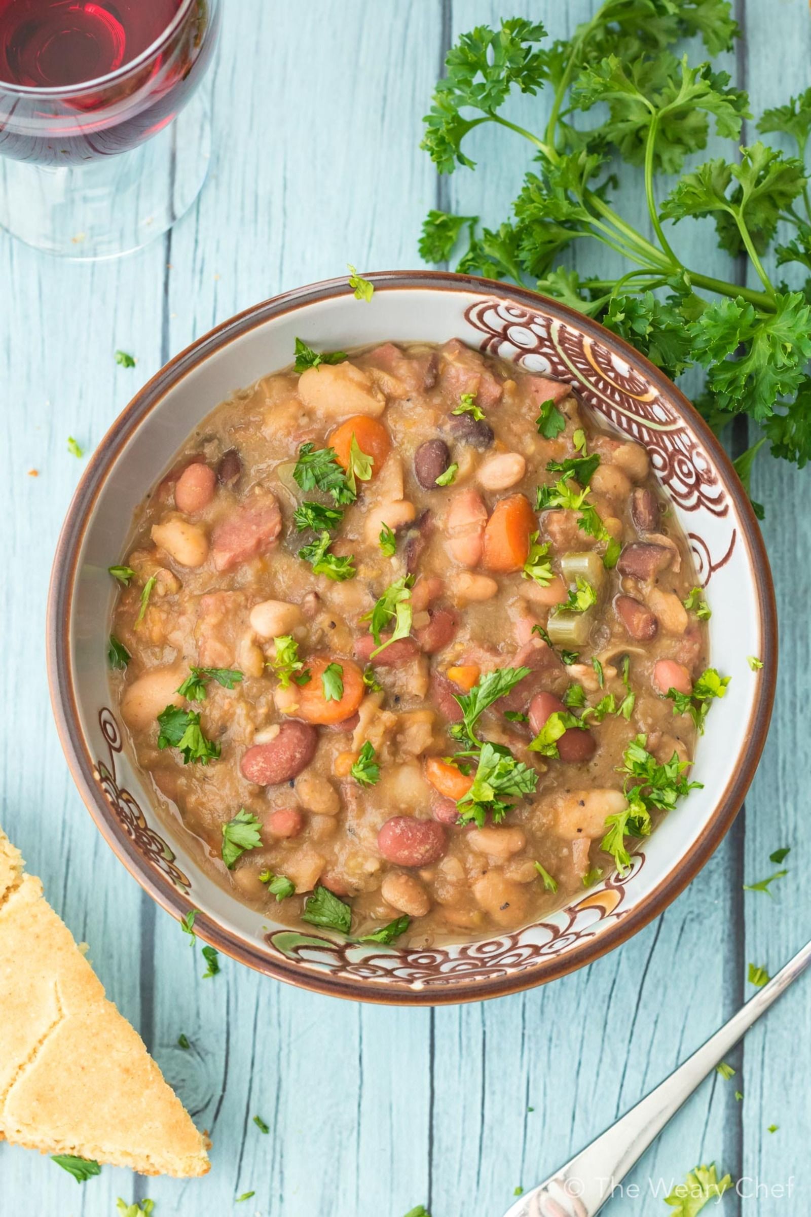 This country style 15 bean soup with ham is a down home favorite dinner that you will love!