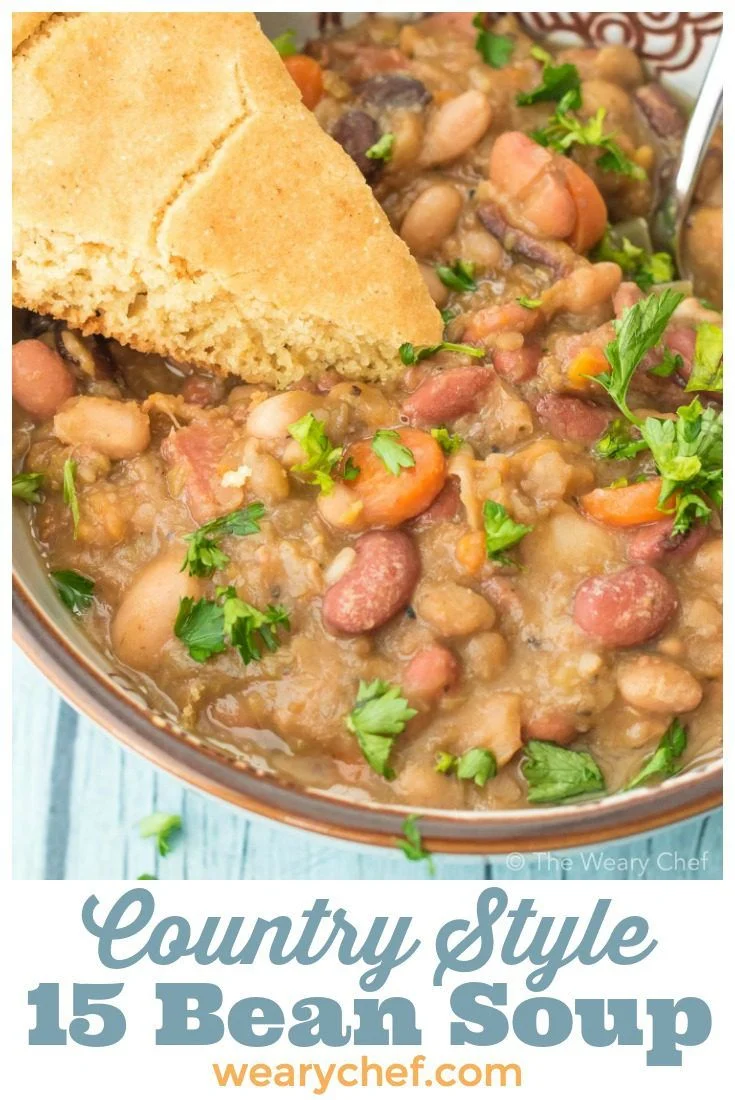 This country style 15 bean soup with ham is a down home favorite dinner that you will love! It is filling, healthy, and delicious!