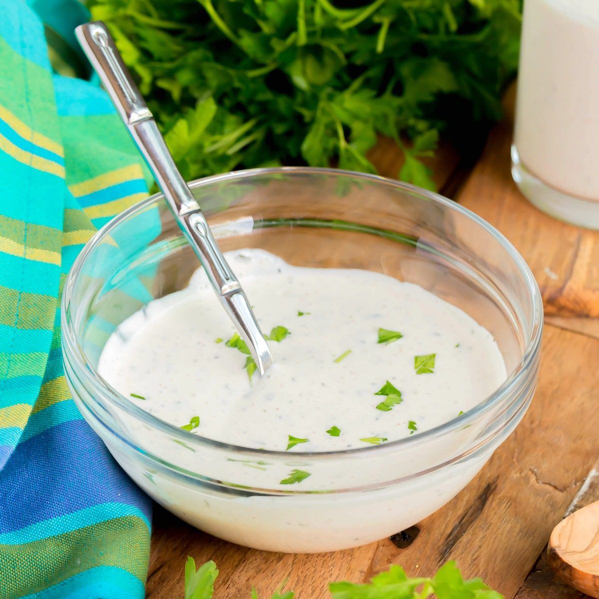 This restaurant-style homemade buttermilk ranch dressing is thick, rich, and creamy. Perfect for dipping or salads!