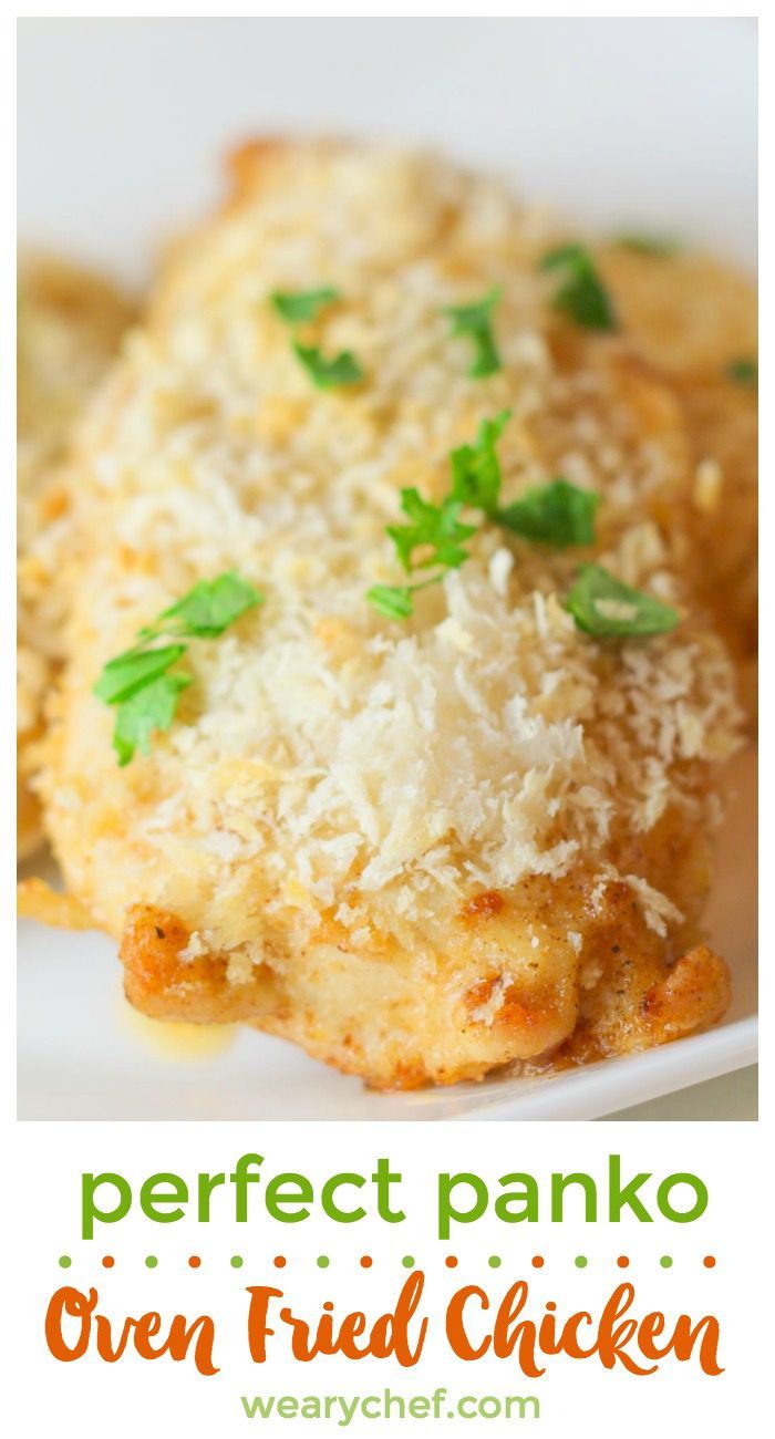 Enjoy all the flavor and crunch of fast food chicken with this lightened up Oven Fried Chicken Recipe! Panko breadcrumbs give lots of crunch!