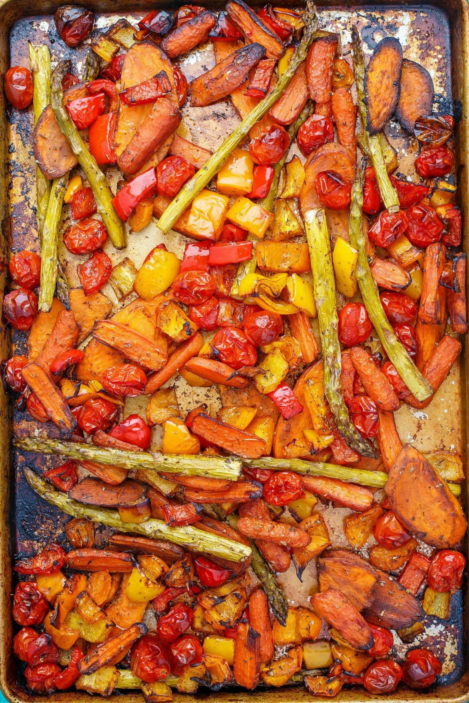 You are going to love these balsamic roasted vegetables. Toss your favorites like sweet potatoes, carrots, and asparagus in a bright, flavorful dressing, then bake!