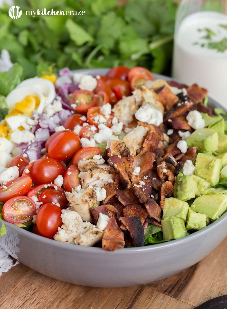 Favorite Chicken Cobb Salad ~ Crunchy veggies topped with blue cheese crumbles and your favorite dressing. You'll actually look forward to having salad for dinner!