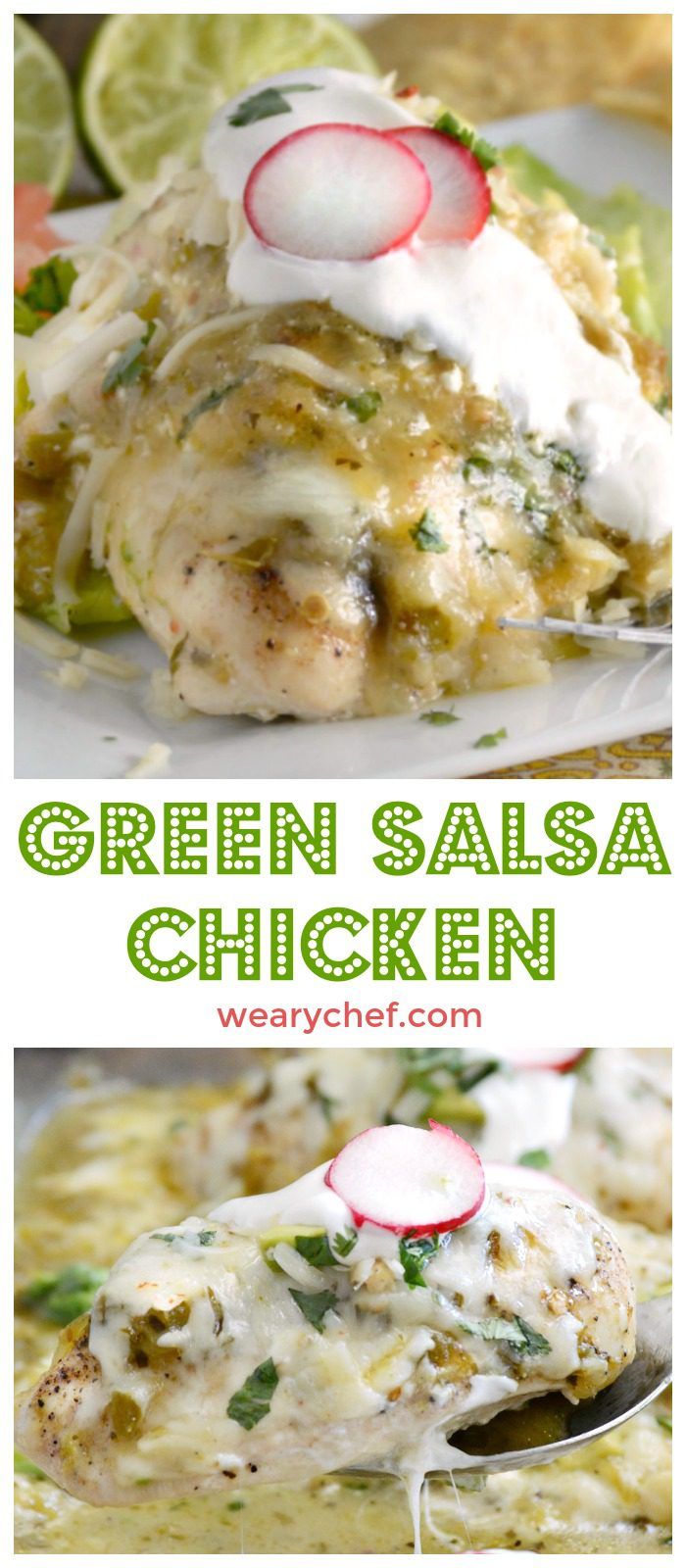 This easy Green Salsa Chicken is sure to satisfy your Mexican food craving! It's ready in about a half hour with very quick prep. Perfect dinner for busy days!