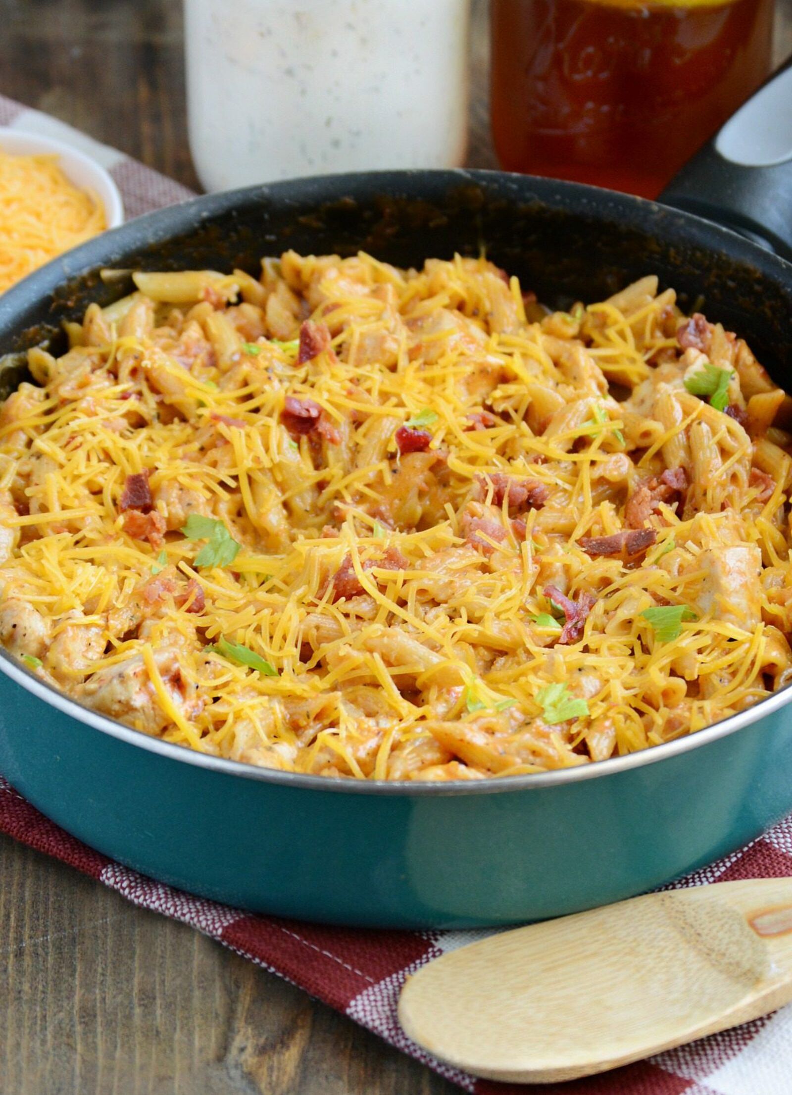 30-minute BBQ Bacon Ranch Chicken Pasta has all the flavors you love in an easy, one-pot dinner recipe!