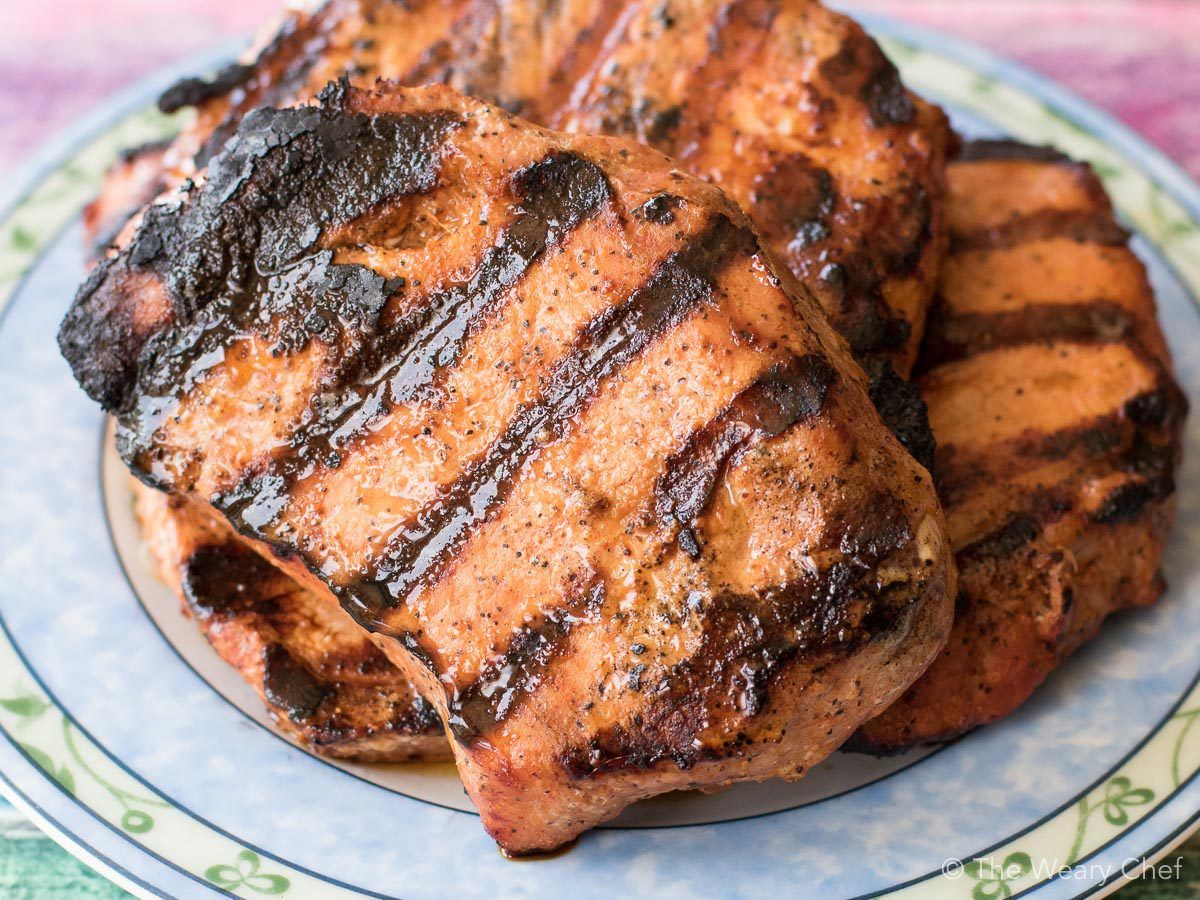 Easy Cream Corn Pancakes paired with freshly grilled pork chops makes for a delicious breakfast or dinner! {30 minute meal | breakfast for dinner }