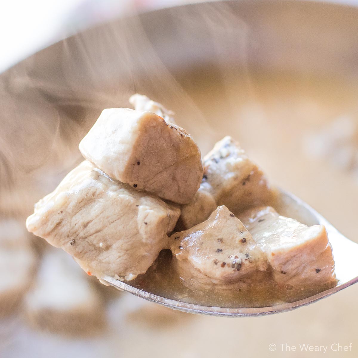 Four-ingredient Pork Tips with Gravy might be my favorite pork recipe ever, and that's saying a lot! This meal is so simple and delicious that you'll want to put it on your menu every week. #pork #gravy #easydinner