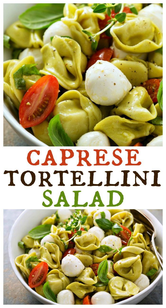 This fresh, easy, and filling Tortellini Pasta Salad with Caprese flavors makes a quick dinner or side dish! #tortellini #pastasalad #vegetarian