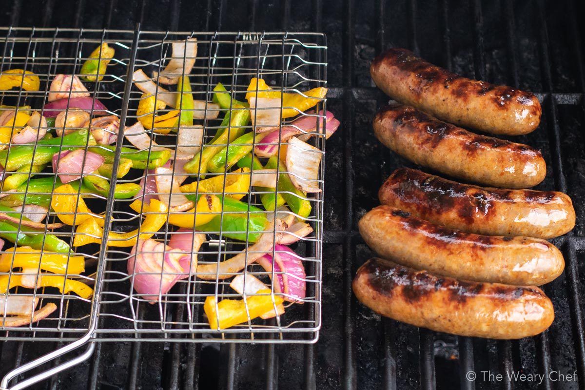 Grilled Sausage with Marinated Shrimp, Peppers and Onions Recipe