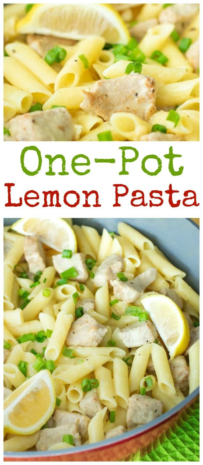 This one-pot Lemon Garlic Pasta with Pork can be on the table in about a half hour. It's a dish the whole family will love and perfect for busy nights! #thewearychef #pasta #pork #dinner #easyrecipe #sponsored