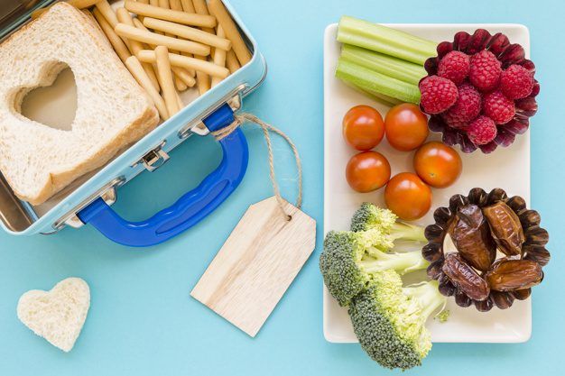 healthy food near labelled lunchbox