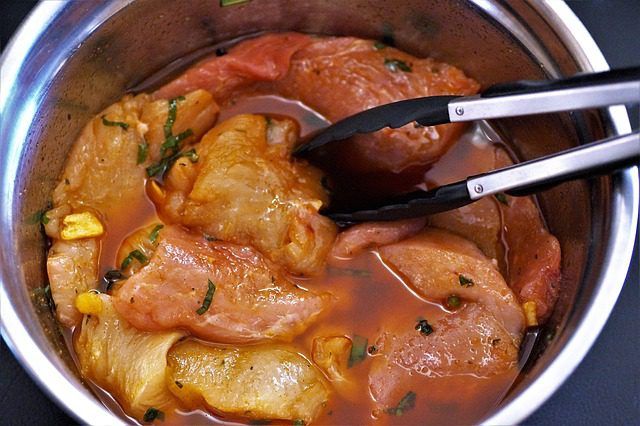 a bowl of marinated meat