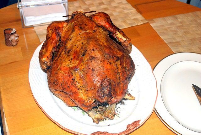 whole roasted turkey on plate