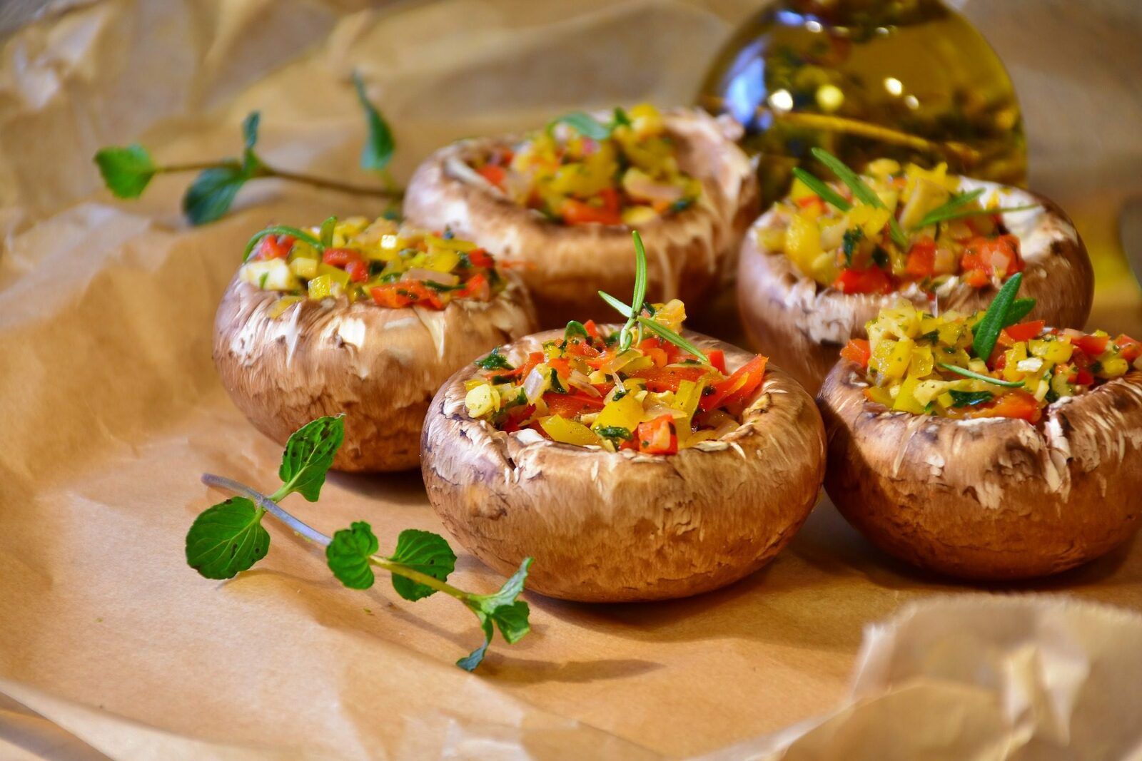 A plate full of stuffed mushrooms